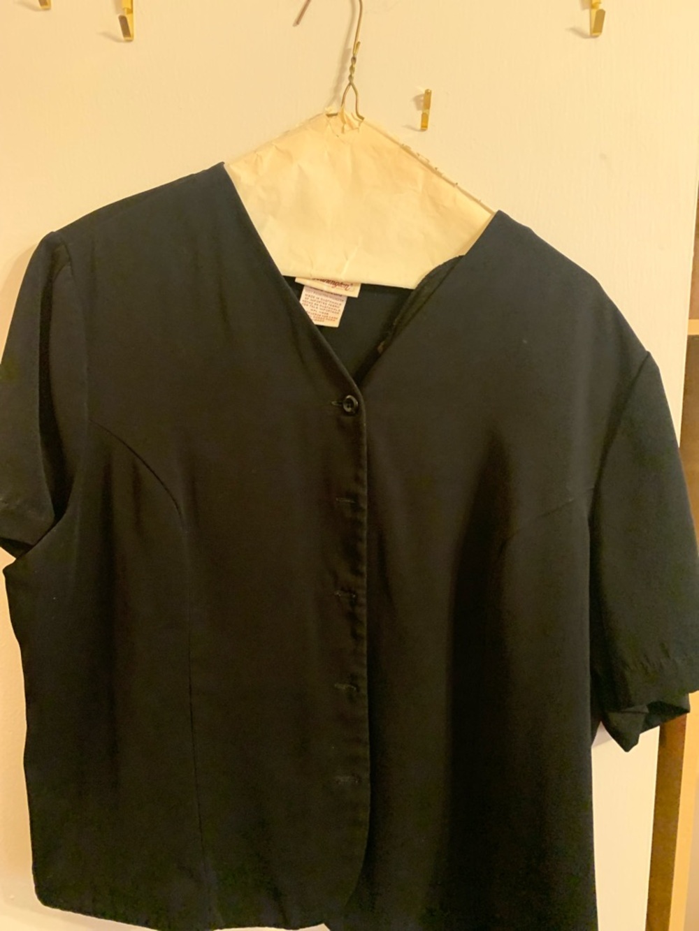 Worthington Black Short Sleeve Button-Front Blouse